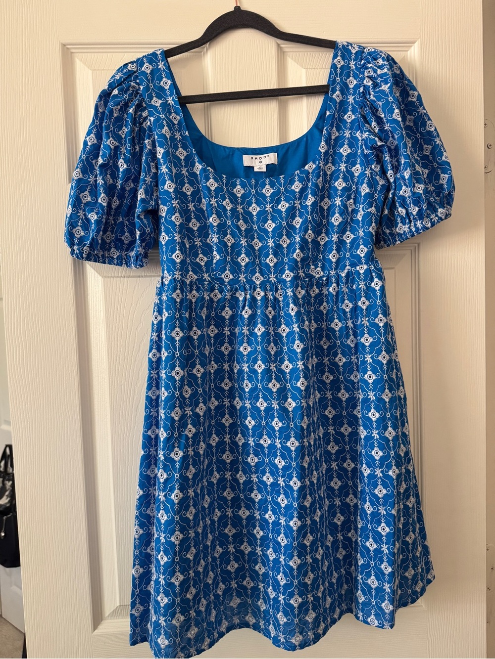 RHODE Blue Printed Puff Sleeve Casual Dress
